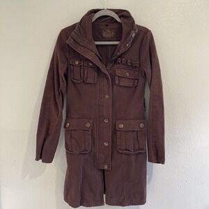 BB Dakota Utility Cargo Trench Jacket Coat Full Zip Brown M Y2K aso Bella‎ swan